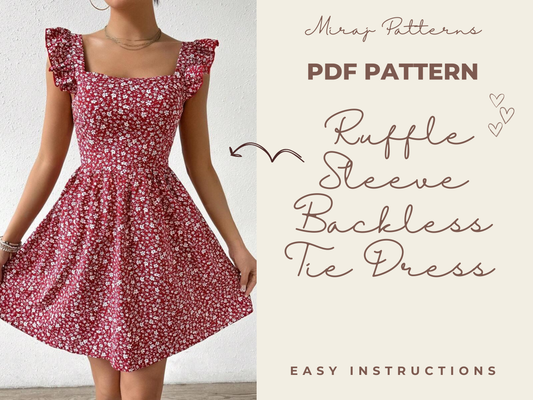 Dress Pattern: Ruffle Sleeve Backless Tie Dress, Perfect for Summer Outings or DIY Fashion Gifts