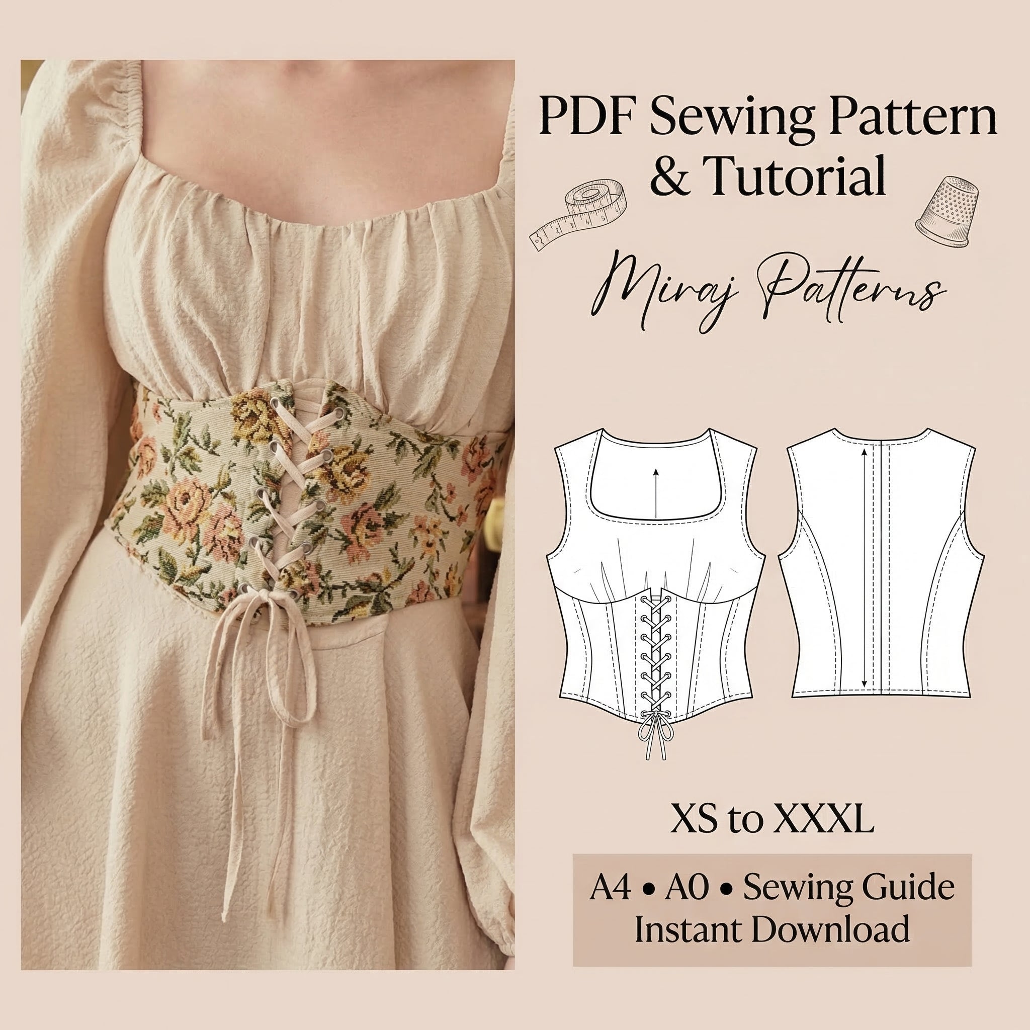 Corset belt sewing pattern PDF cover image