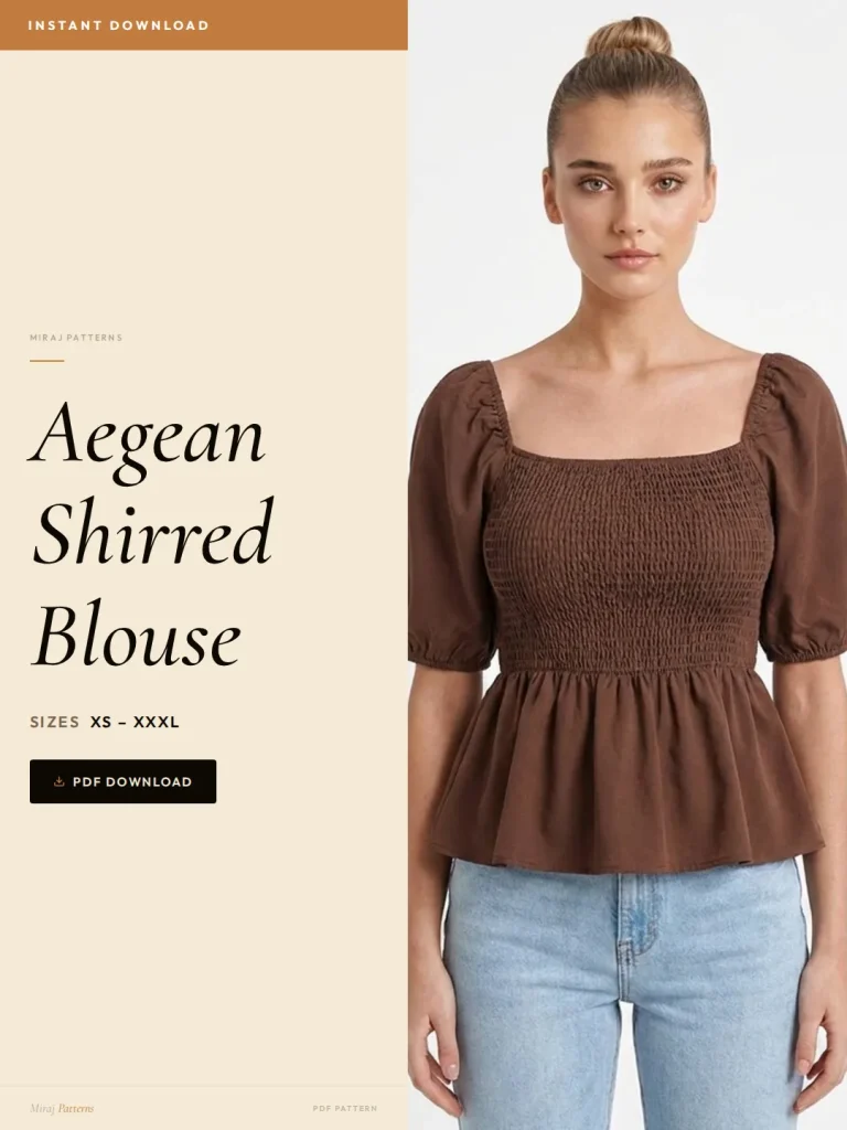 Aegean Shirred Blouse sewing pattern - PDF instant download