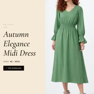 Autumn Elegance Midi Dress sewing pattern - PDF instant download