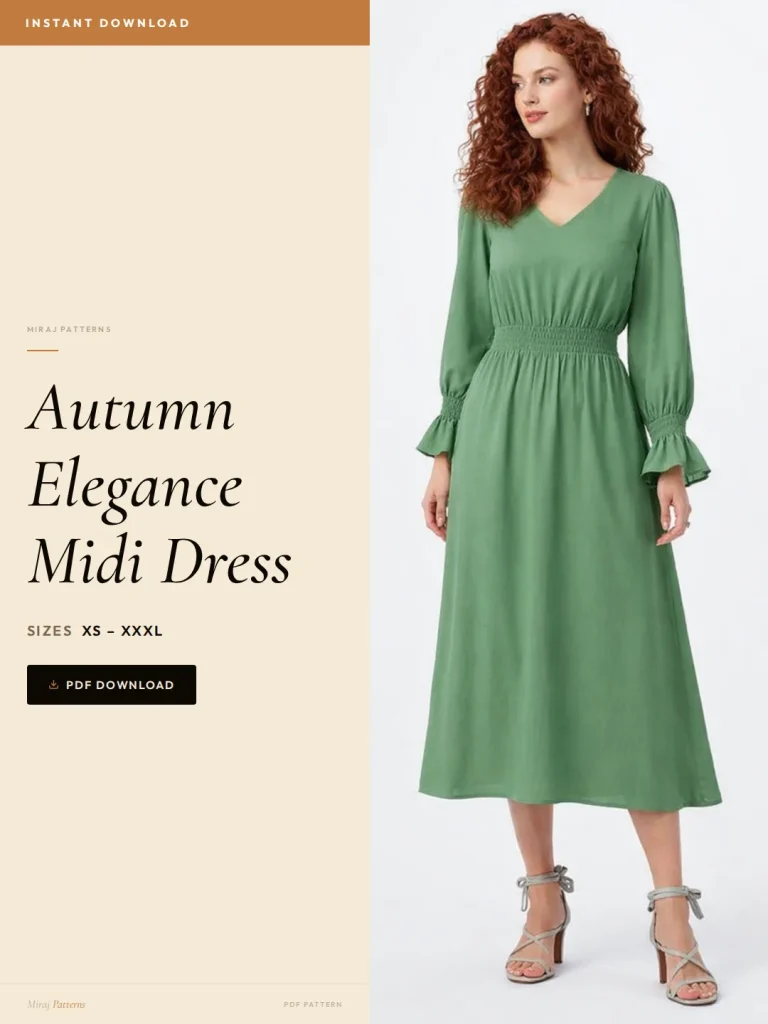 Autumn Elegance Midi Dress sewing pattern - PDF instant download