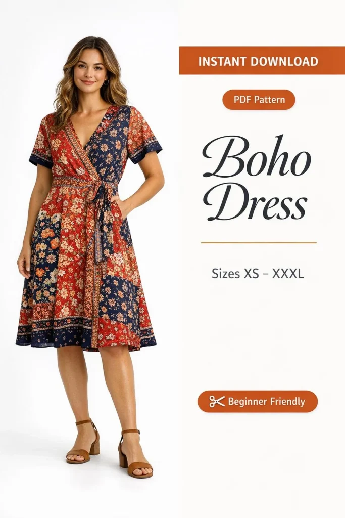 Boho Dress PDF Sewing Pattern | Beginner-Friendly Instant Download XS-XXXL