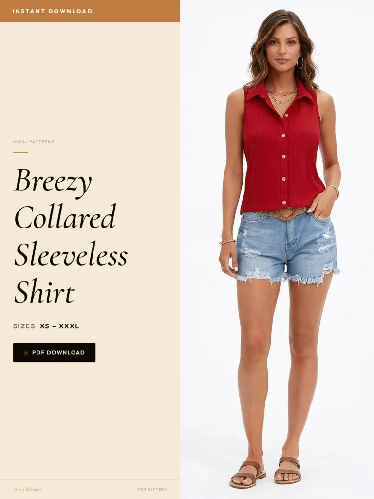 Breezy Collared Sleeveless Shirt sewing pattern - PDF instant download