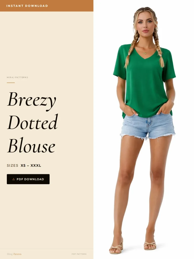 Breezy Dotted Blouse PDF Sewing Pattern | Beginner-Friendly Instant Download XS-XXXL