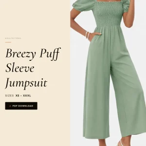 Breezy Puff Sleeve Jumpsuit sewing pattern - PDF instant download