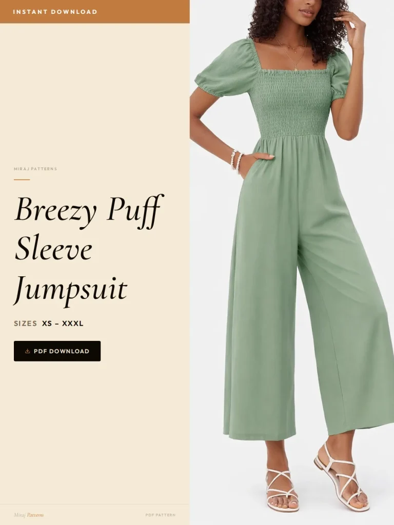Breezy Puff Sleeve Jumpsuit sewing pattern - PDF instant download
