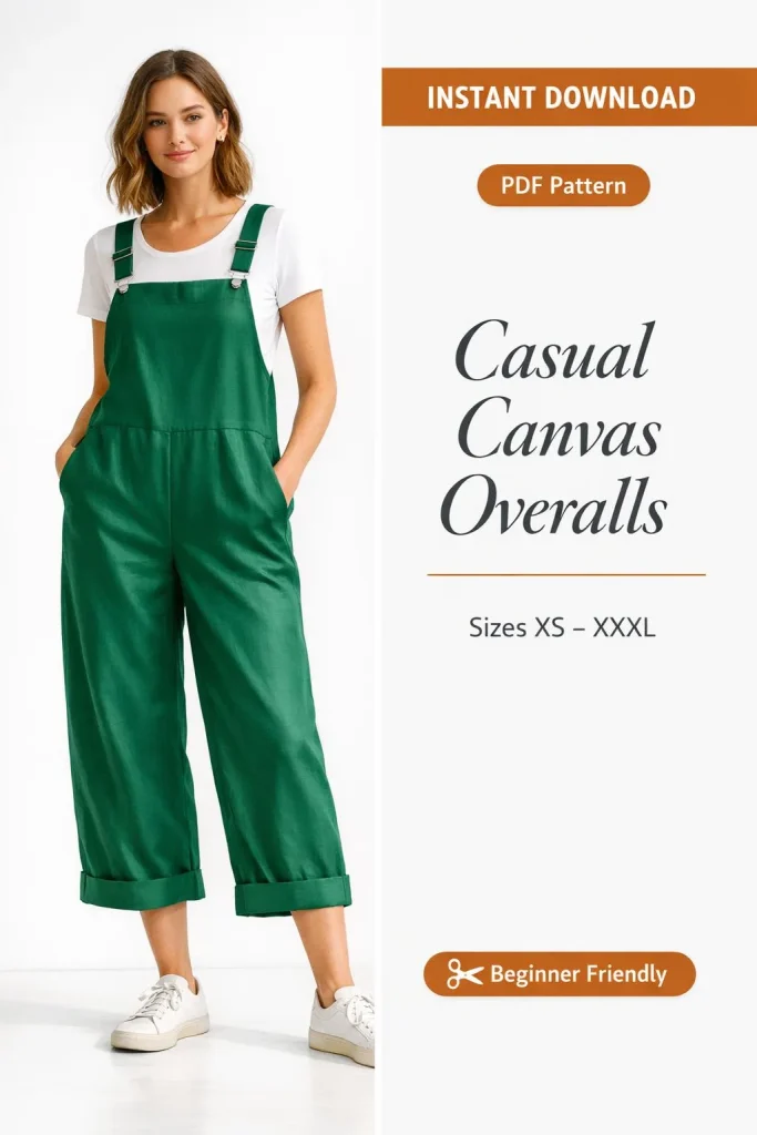 Casual Canvas Overalls PDF Sewing Pattern | Beginner-Friendly Instant Download XS-XXXL