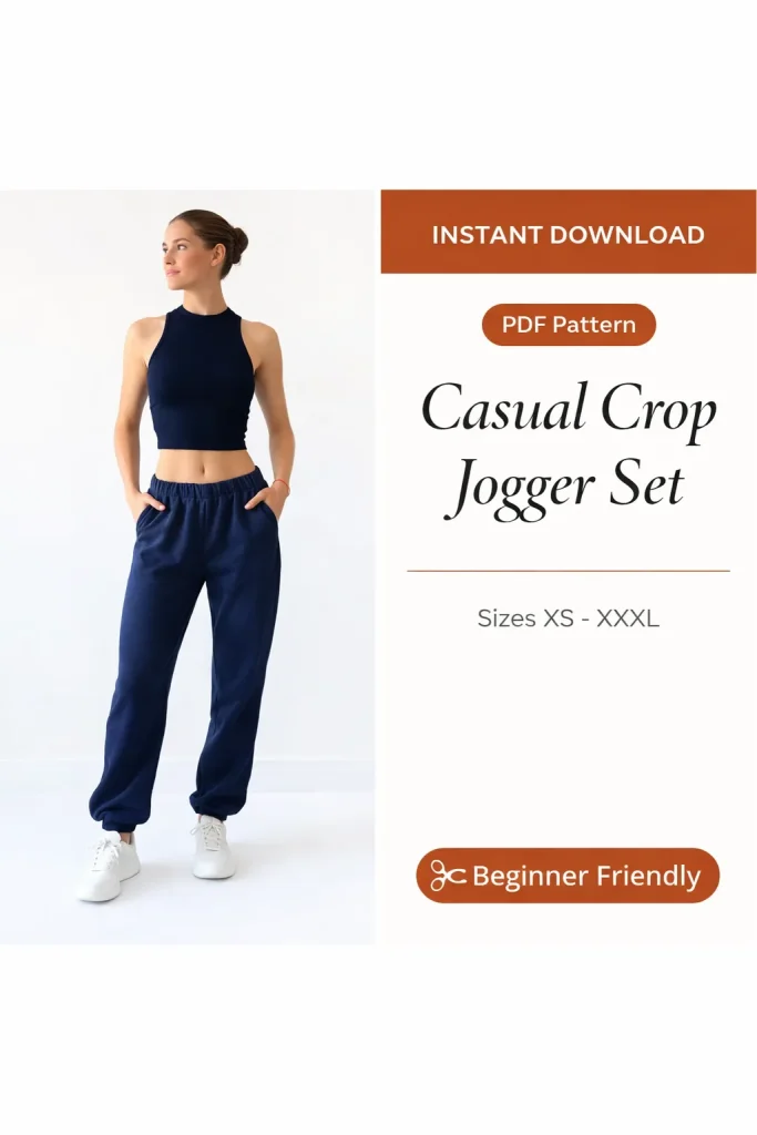 Casual Crop Jogger Set sewing pattern - PDF instant download
