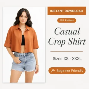 Casual Crop Shirt sewing pattern - PDF instant download