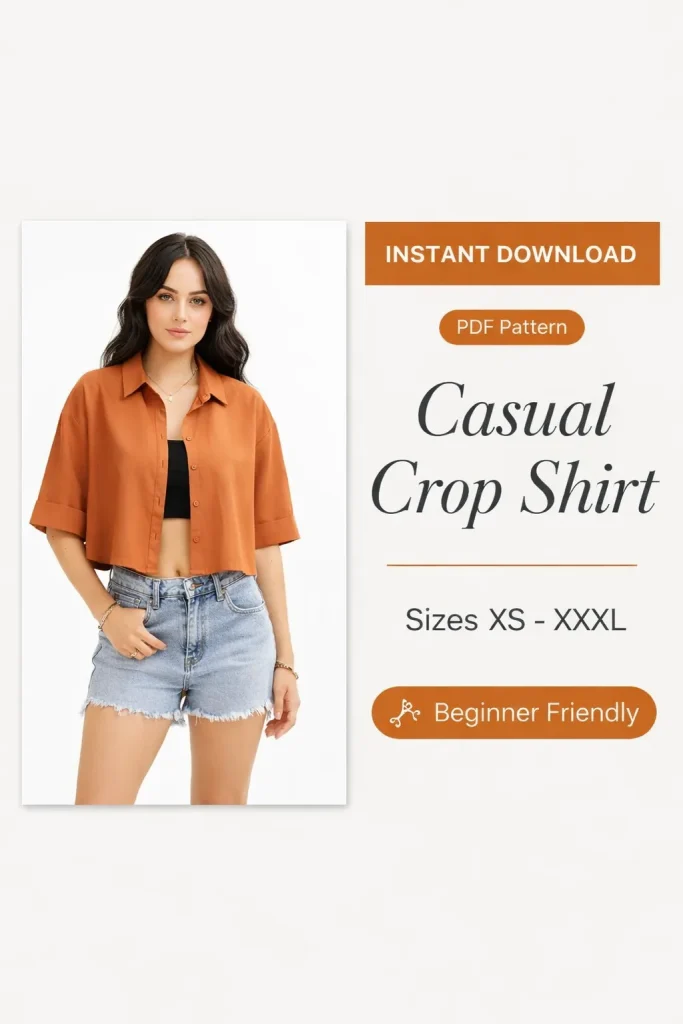 Casual Crop Shirt sewing pattern - PDF instant download