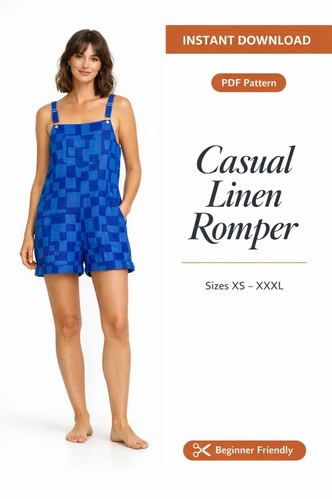 Casual Linen Romper PDF Sewing Pattern | Beginner-Friendly Instant Download XS-XXXL