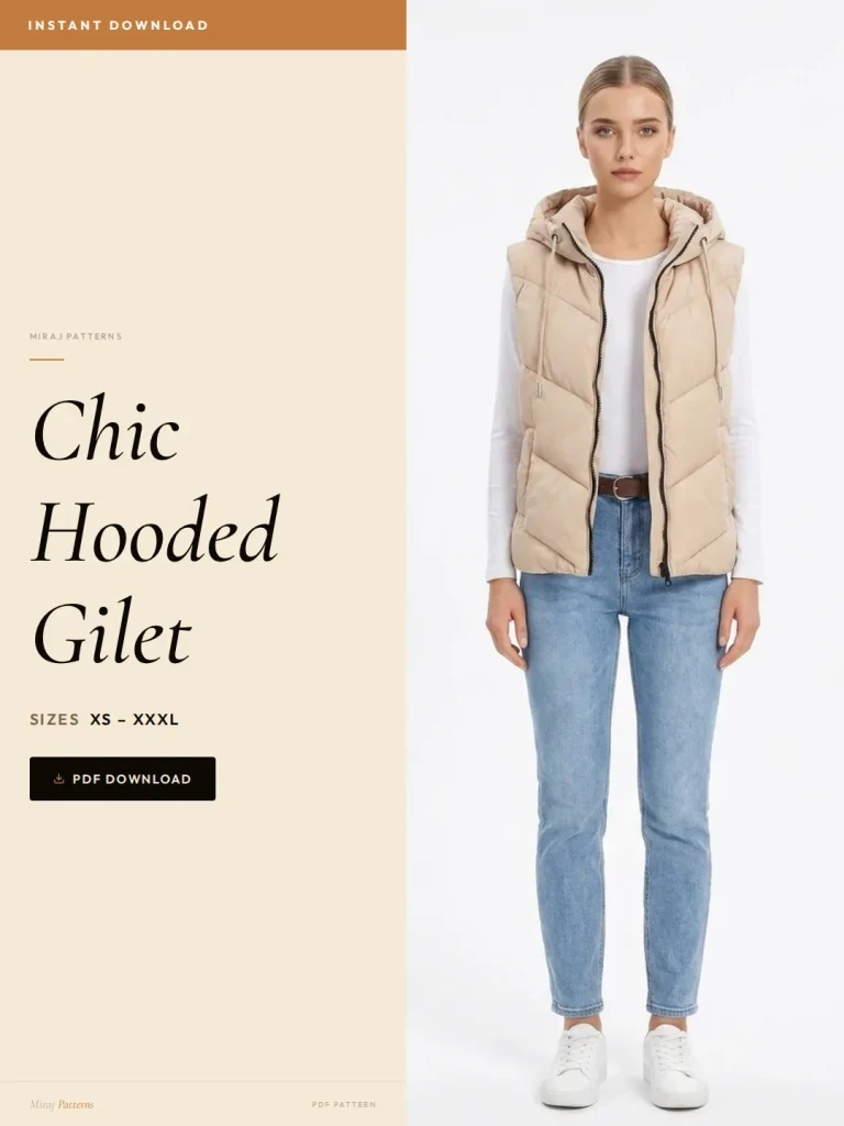 Chic Hooded Gilet PDF Sewing Pattern | Beginner-Friendly Instant Download XS-XXXL