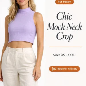 Chic Mock Neck Crop sewing pattern - PDF instant download