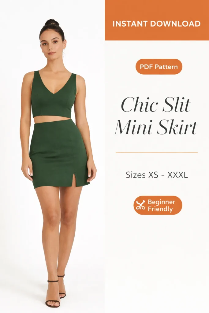 Chic Slit Mini Skirt sewing pattern - PDF instant download