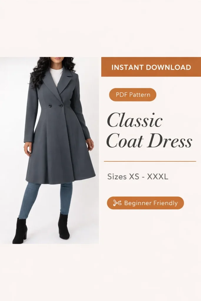 Classic Coat Dress sewing pattern - PDF instant download