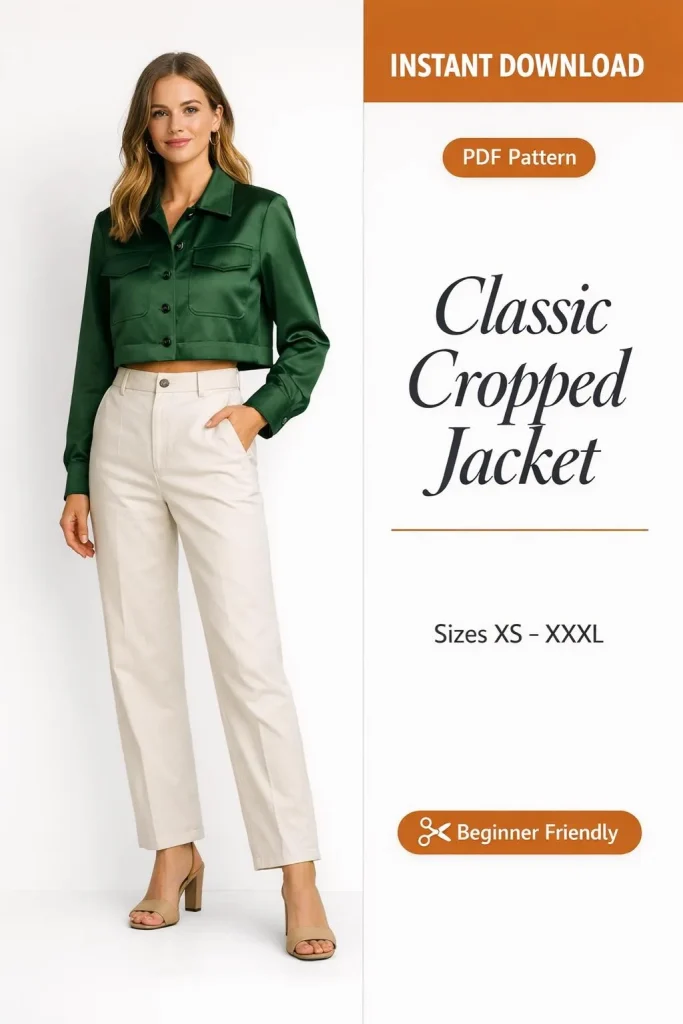 Classic Cropped Jacket PDF Sewing Pattern | Beginner-Friendly Instant Download XS-XXXL