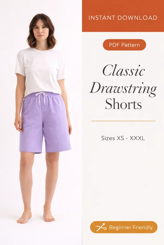Classic Drawstring Shorts sewing pattern - PDF instant download