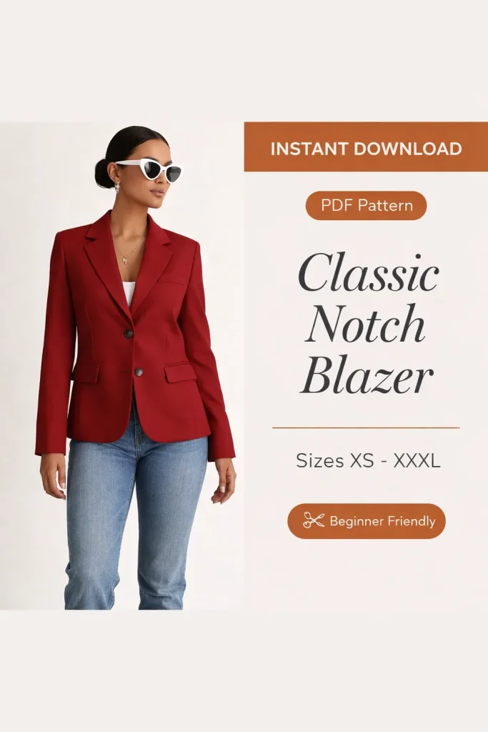 Classic Notch Blazer sewing pattern - PDF instant download