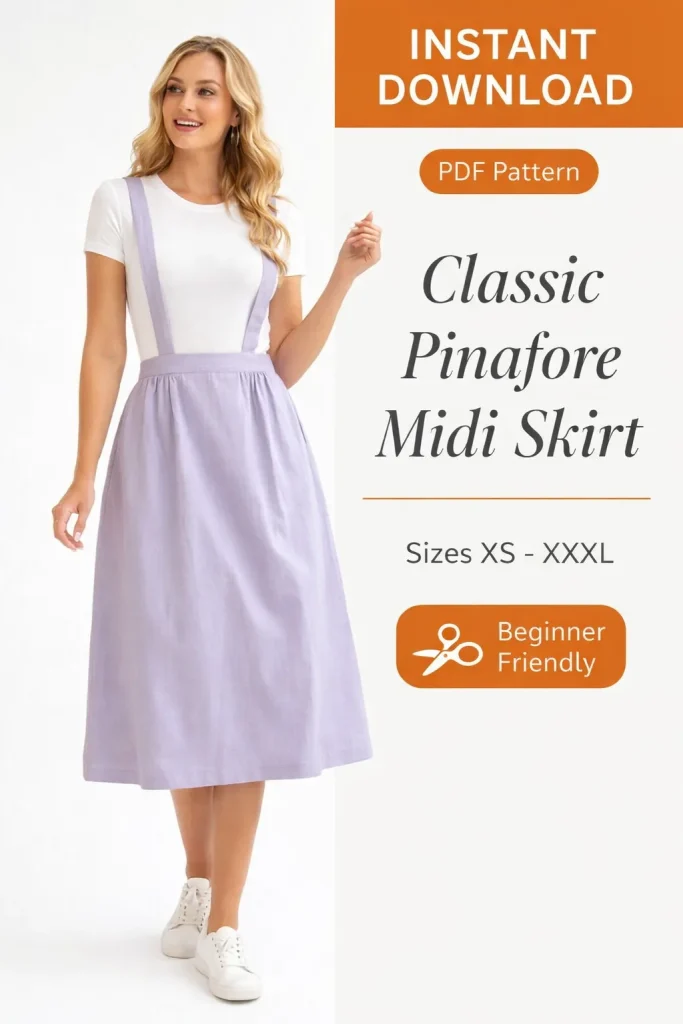 Classic Pinafore Midi Skirt sewing pattern - PDF instant download