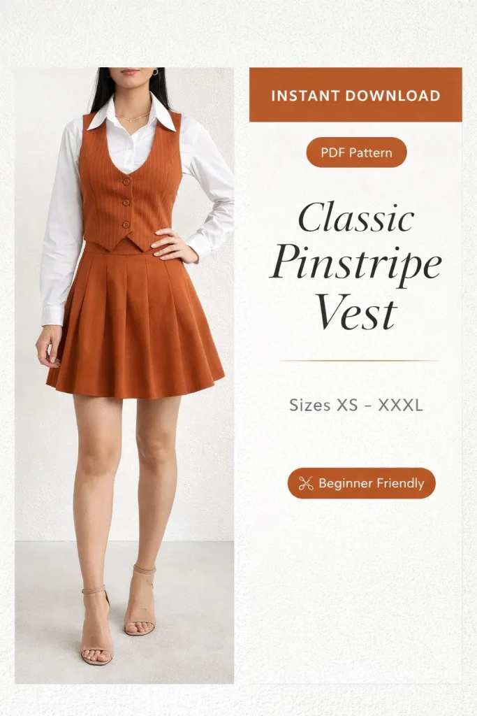 Classic Pinstripe Vest sewing pattern - PDF instant download