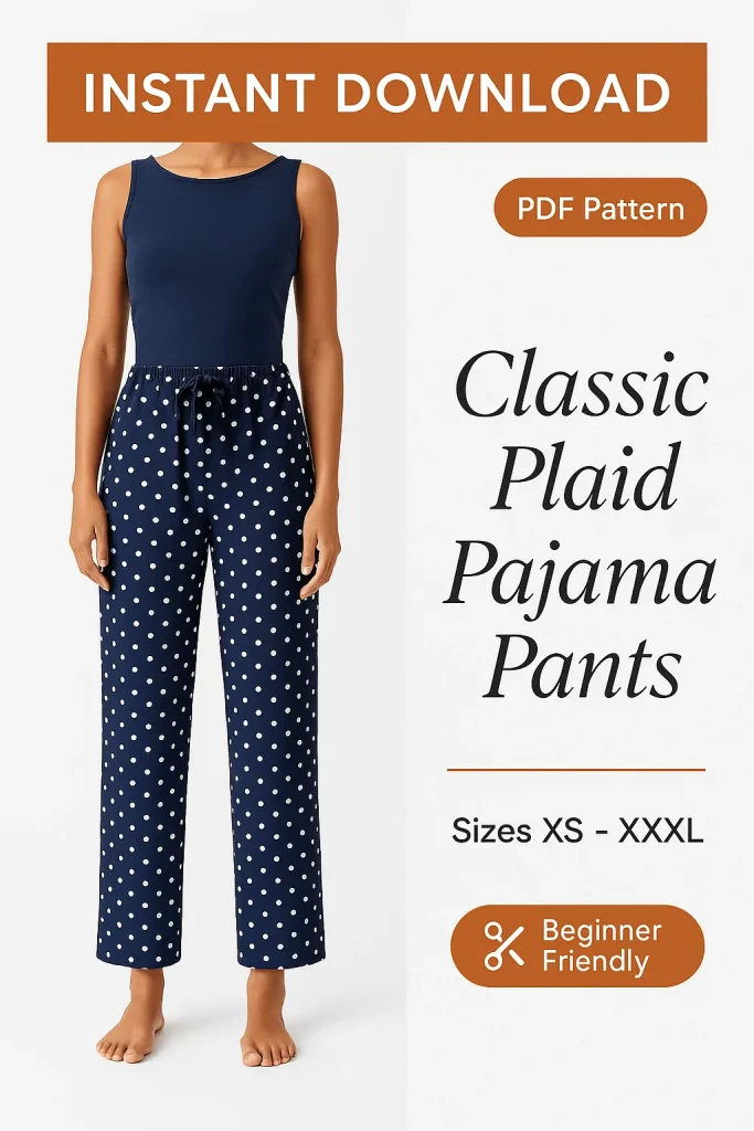 Classic Plaid Pajama Pants sewing pattern - PDF instant download