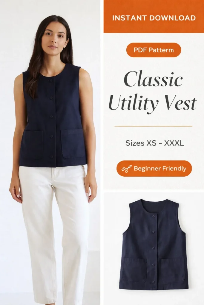 Classic Utility Vest sewing pattern - PDF instant download