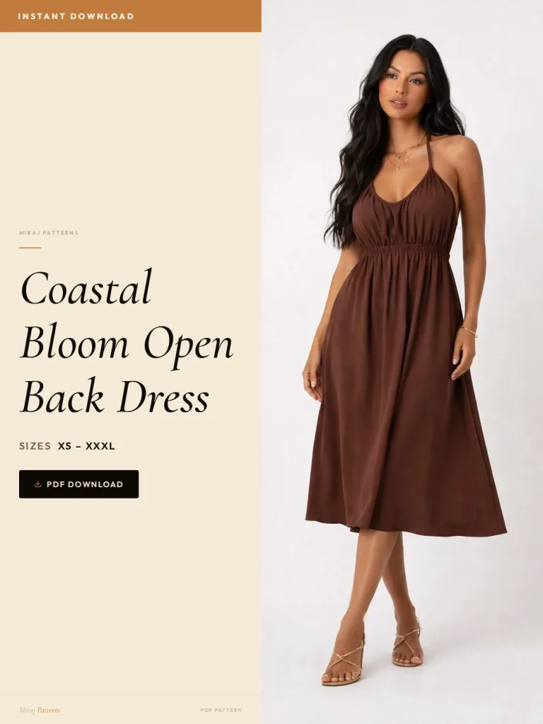Coastal Bloom Open Back Dress sewing pattern - PDF instant download