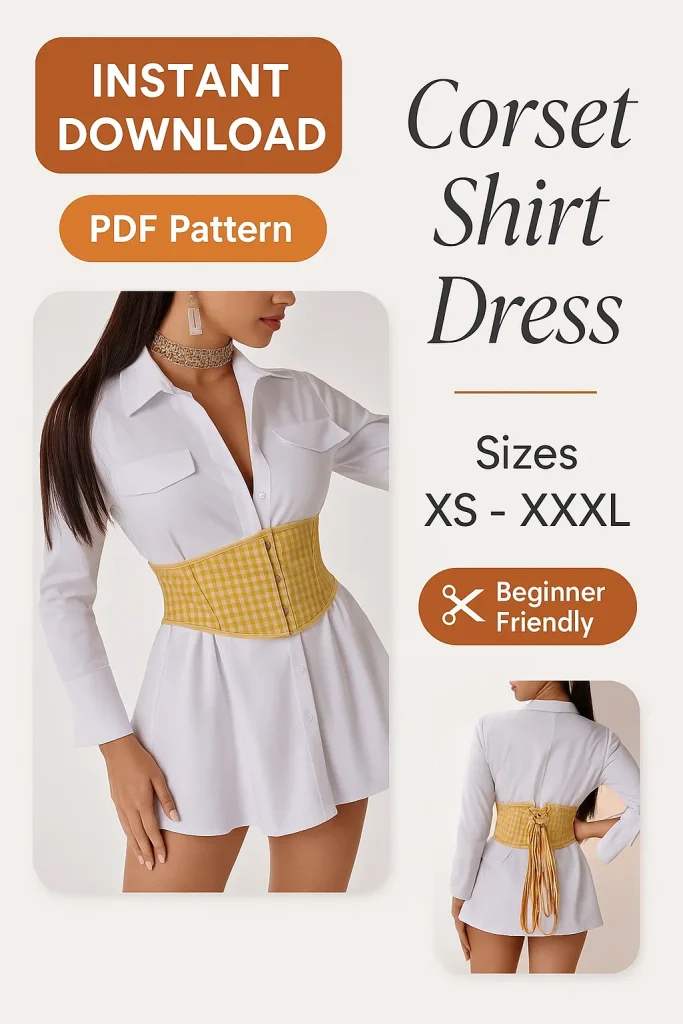 Corset Shirt Dress sewing pattern - PDF instant download