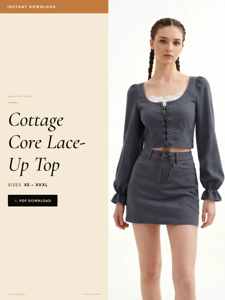 Cottage Core Lace-Up Top sewing pattern - PDF instant download