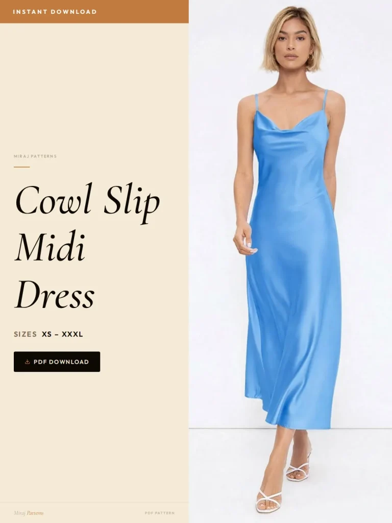 Cowl Slip Midi Dress sewing pattern - PDF instant download