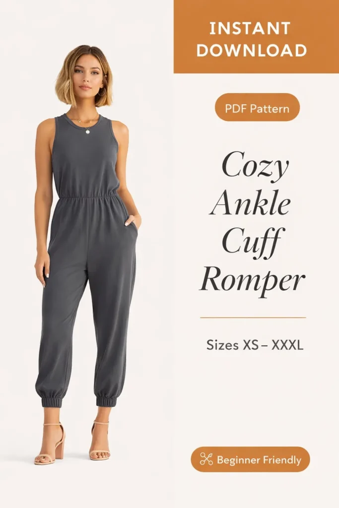 Cozy Ankle Cuff Romper sewing pattern - PDF instant download