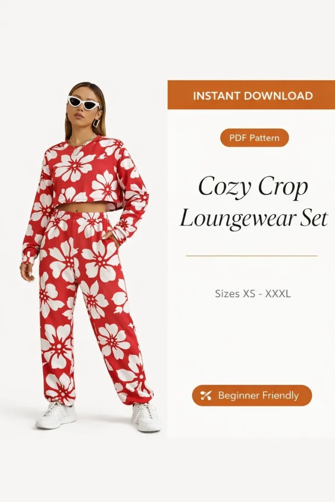 Cozy Crop Loungewear Set sewing pattern - PDF instant download