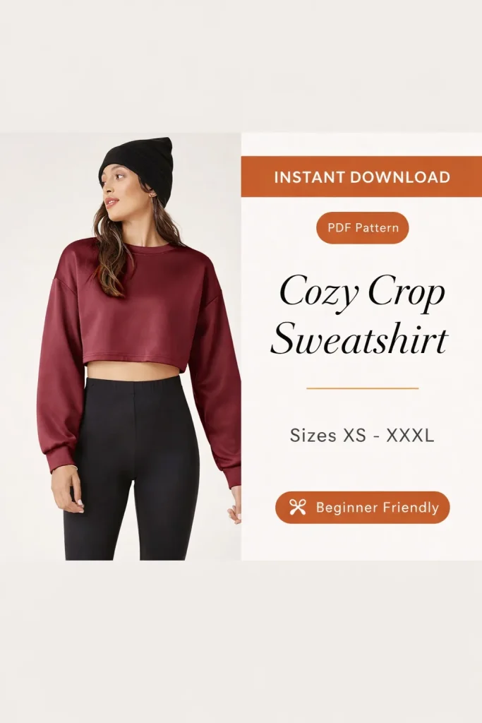 Cozy Crop Sweatshirt sewing pattern - PDF instant download