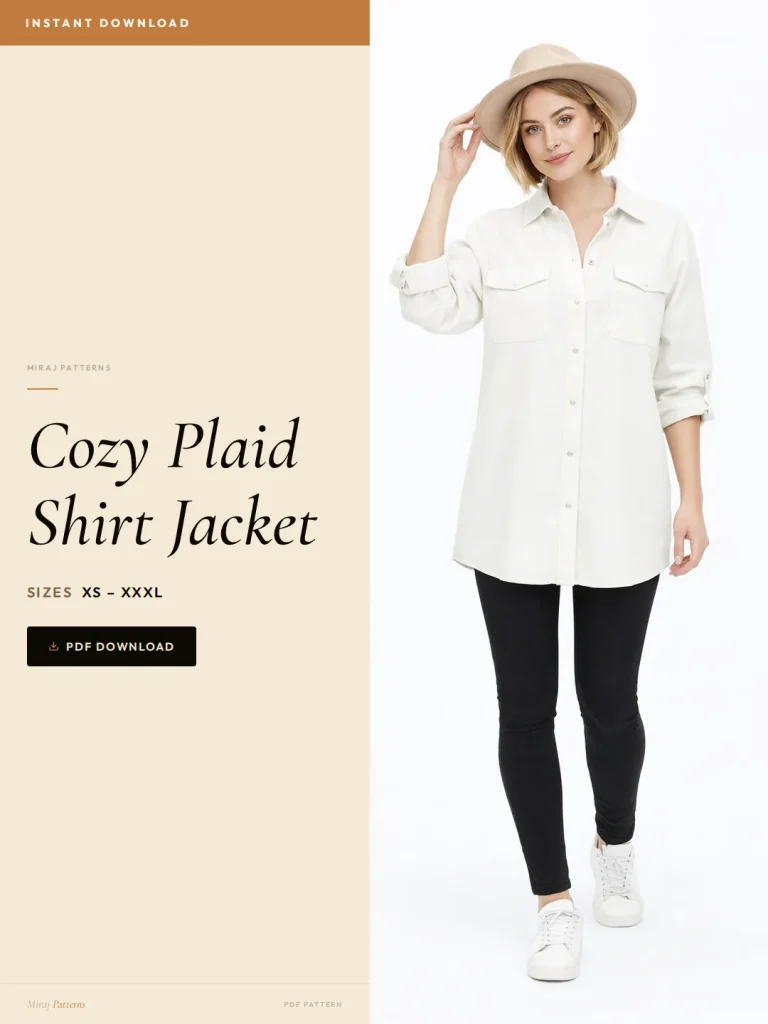 Cozy Plaid Shirt Jacket PDF Sewing Pattern | Beginner-Friendly Instant Download XS-XXXL