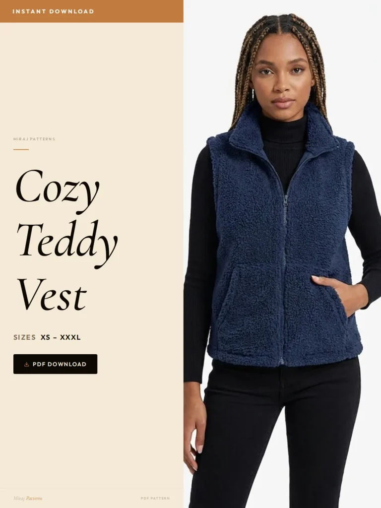 Cozy Teddy Vest sewing pattern - PDF instant download