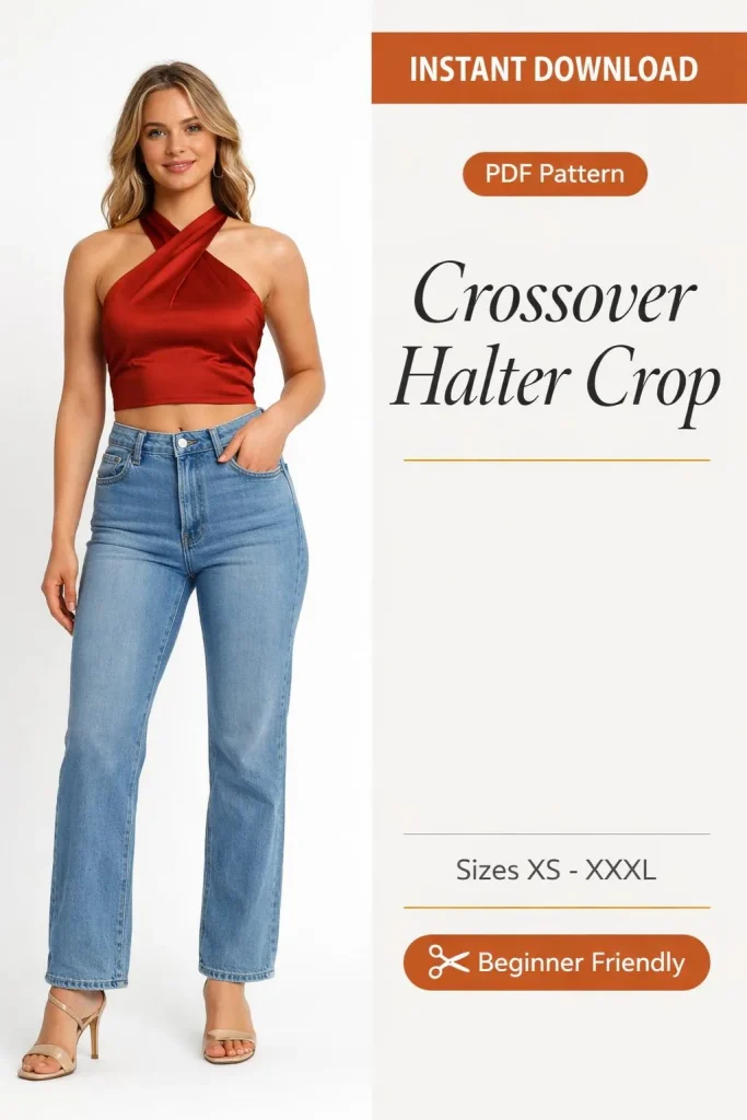 Crossover Halter Crop sewing pattern - PDF instant download