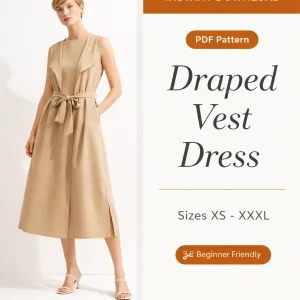 Draped Vest Dress sewing pattern - PDF instant download