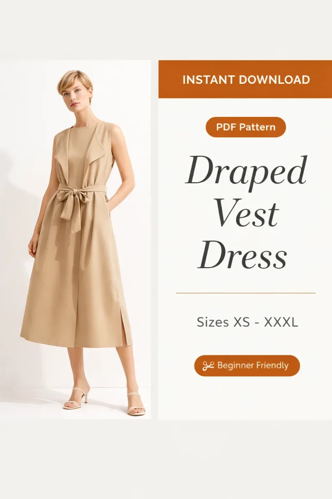 Draped Vest Dress sewing pattern - PDF instant download