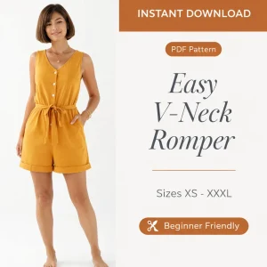 Easy V-Neck Romper sewing pattern - PDF instant download