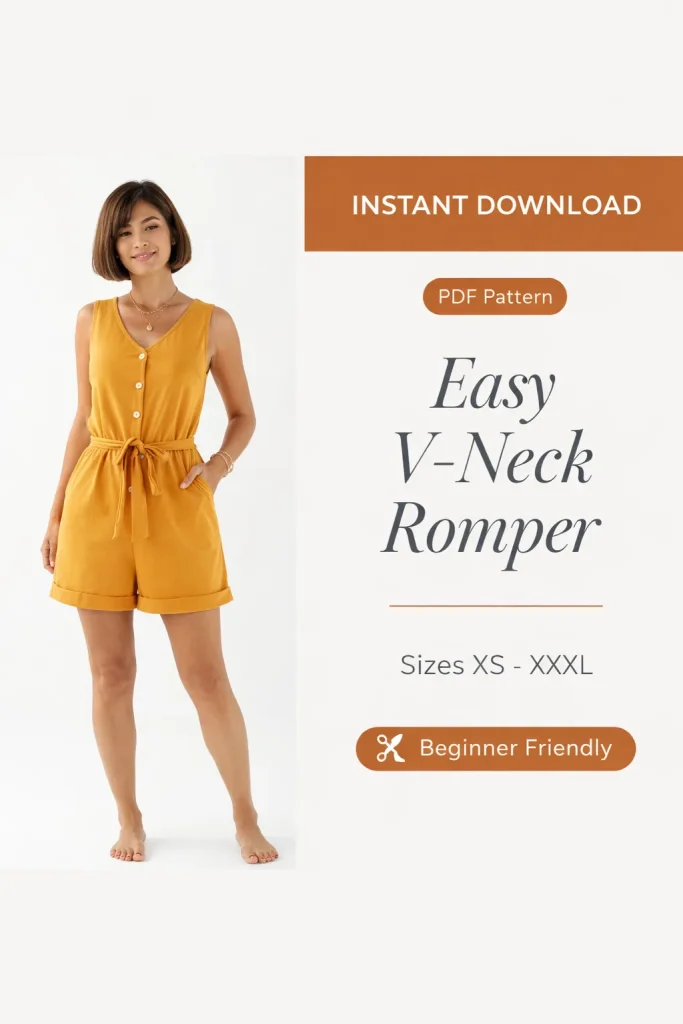 Easy V-Neck Romper sewing pattern - PDF instant download