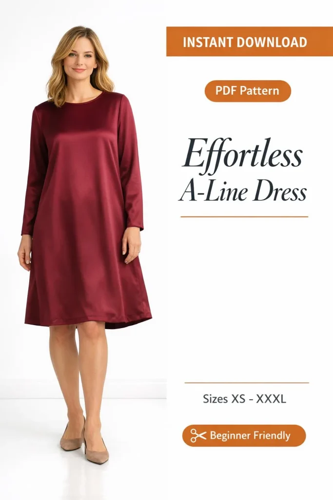 Effortless A-Line Dress PDF Sewing Pattern | Beginner-Friendly Instant Download XS-XXXL