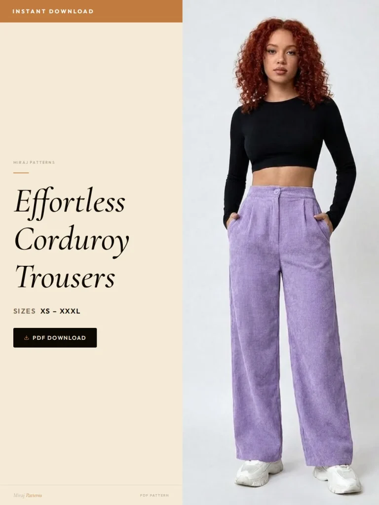 Effortless Corduroy Trousers sewing pattern - PDF instant download