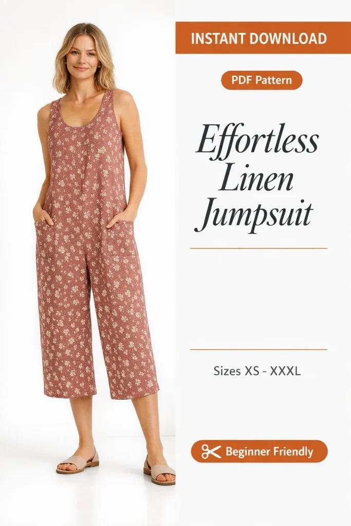 Effortless Linen Jumpsuit PDF Sewing Pattern | Beginner-Friendly Instant Download XS-XXXL