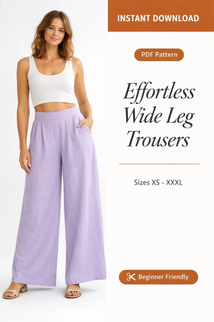 Effortless Wide Leg Trousers PDF Sewing Pattern | Beginner-Friendly Instant Download XS-XXXL