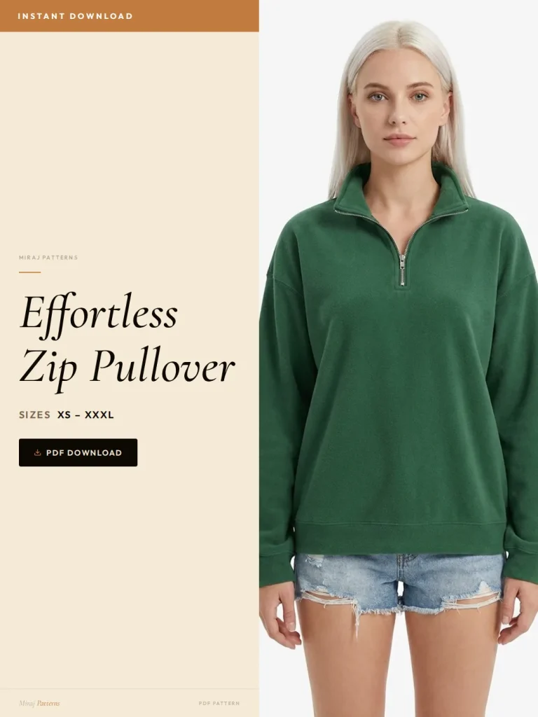 Effortless Zip Pullover sewing pattern - PDF instant download