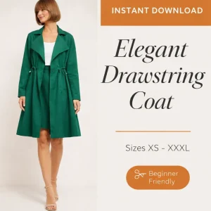 Elegant Drawstring Coat sewing pattern - PDF instant download