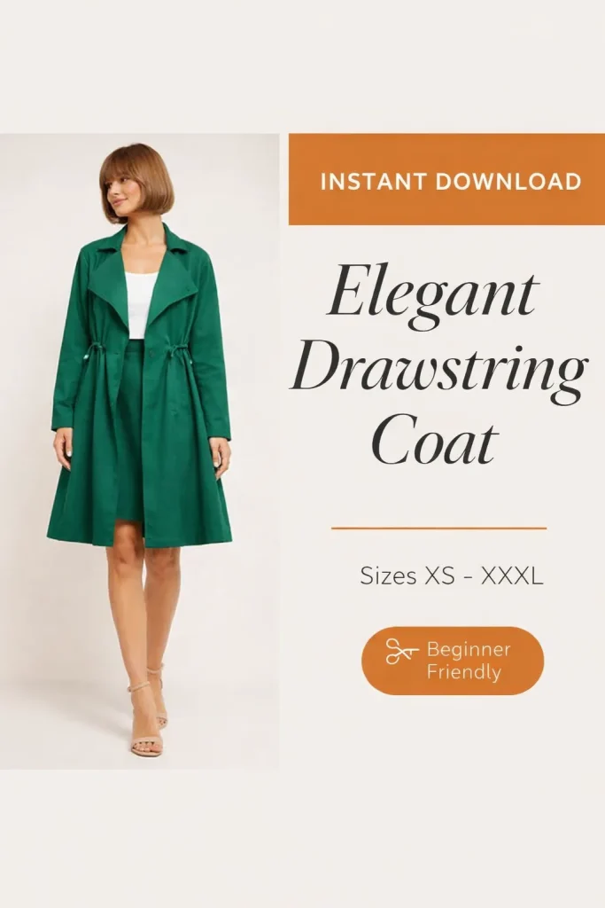 Elegant Drawstring Coat sewing pattern - PDF instant download