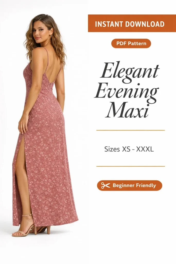 Elegant Evening Maxi sewing pattern - PDF instant download