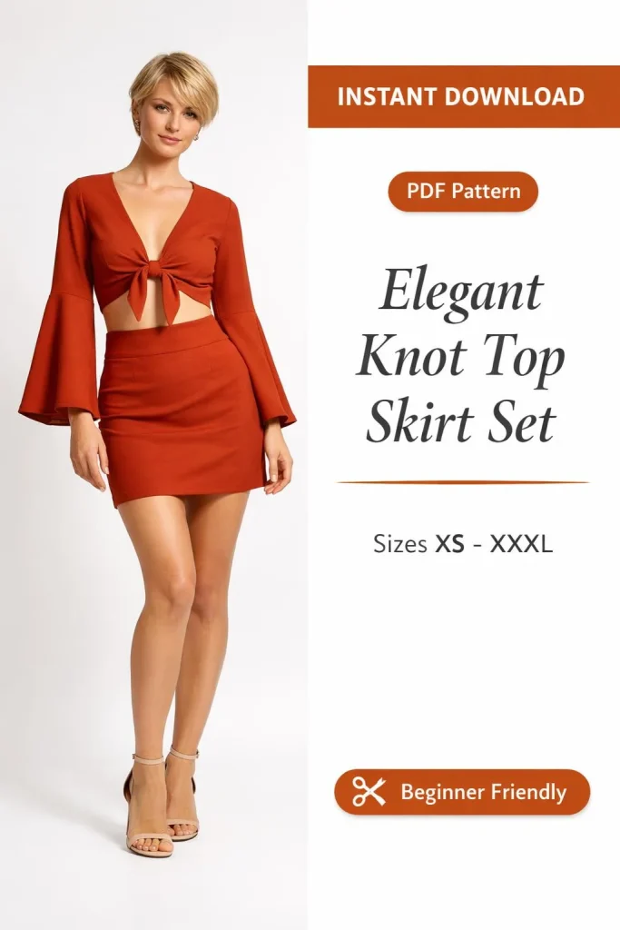 Elegant Knot Top Skirt Set sewing pattern - PDF instant download