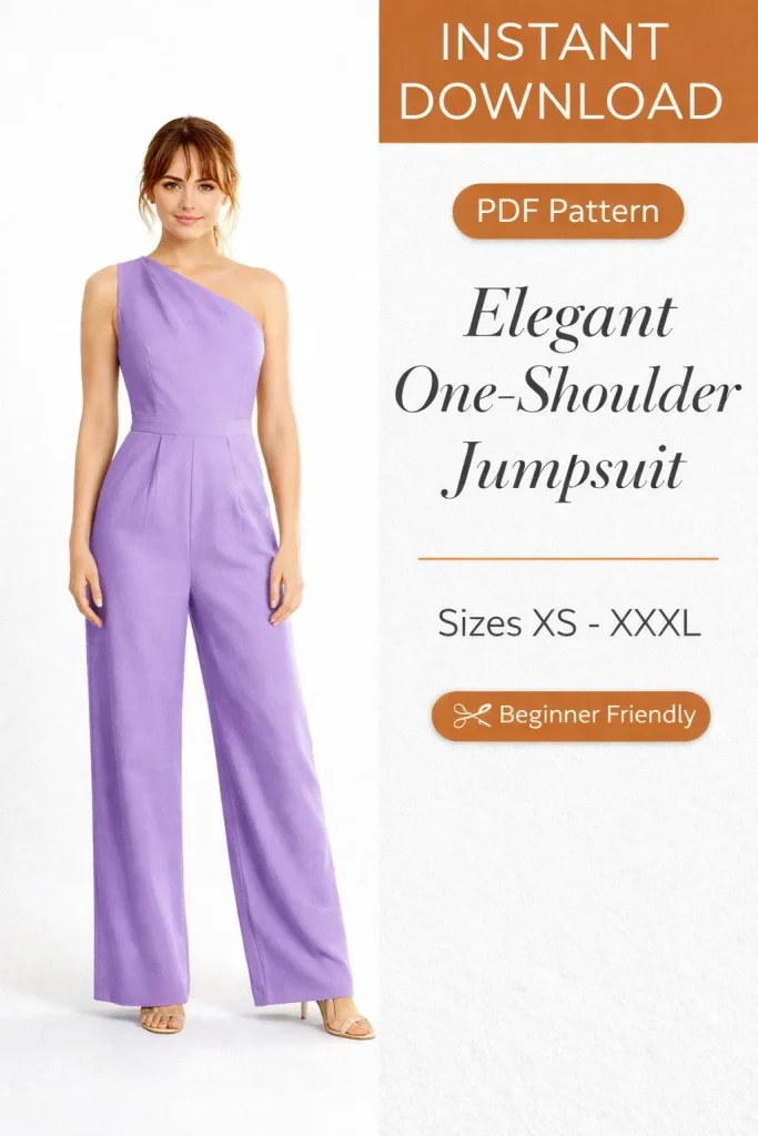 Elegant One-Shoulder Jumpsuit sewing pattern - PDF instant download